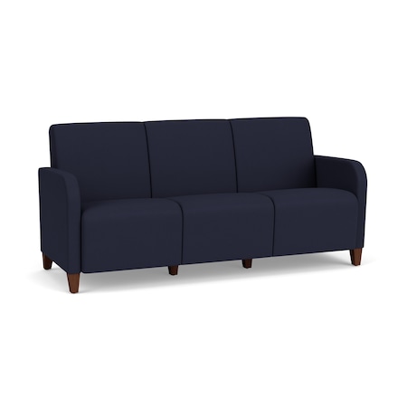 Lesro Siena Lounge Reception 3 Seat Tandem Seating No Center Arms, Walnut, OH Navy Upholstery SN3101
